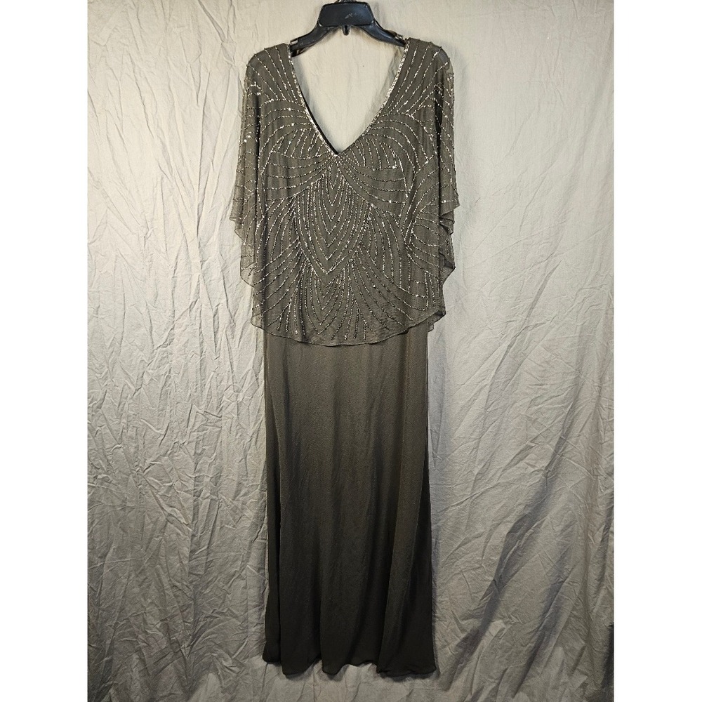 J Kara Women Plus Size Pop Over Long Beaded Dress Slate Grey 22W 4952SEW NEW